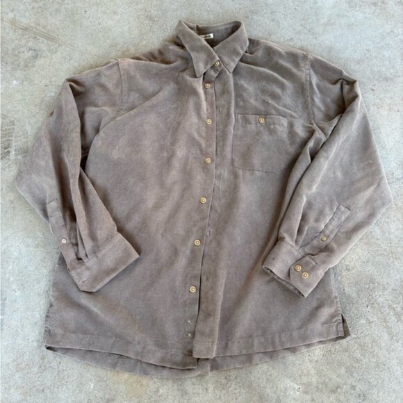 Geoffrey Beene Micro Suede Brown Button-Up Shirt size large - Picture 1 of 6